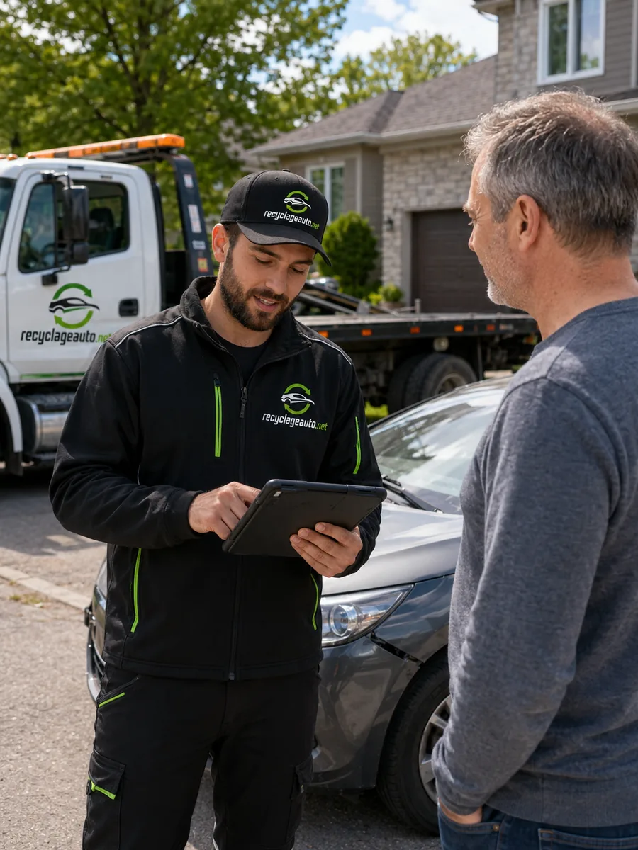 Chargement d'un véhicule hors d'usage sur une dépanneuse